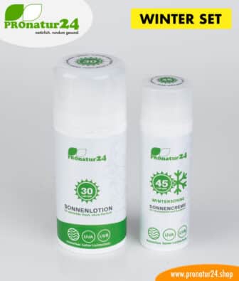 Sun cream SKIING SET: SPF 30 + 45 mineral sun protection, BIO ingredients, UVA, UVB, waterproof. NO CRUDE OIL, NO ALLERGENS, and much more.