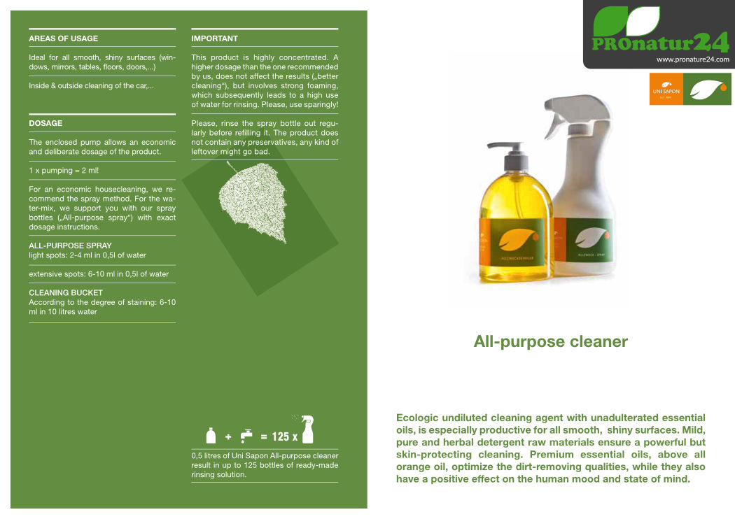 Application of all-purpose cleaner from UNI SAPON