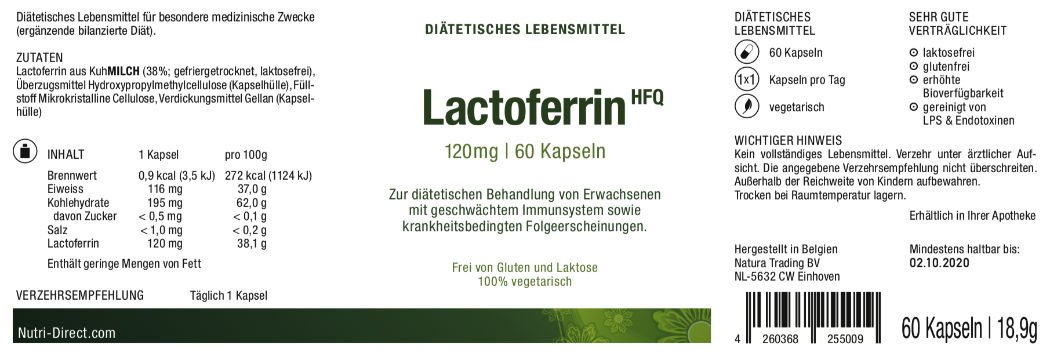 Lactoferrin, 120 mg, dietetic food, Label