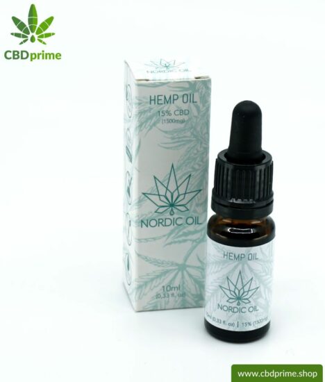 CBD HEMP OIL cannabis plant with 15% CBD content. Without THC. Organic and vegan produced by Nordic Oil.