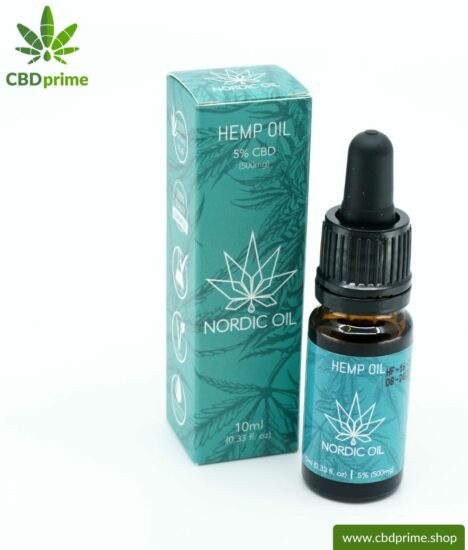 CBD HEMP OIL cannabis plant with 5% CBD content. Without THC. Organic and vegan produced by Nordic Oil.