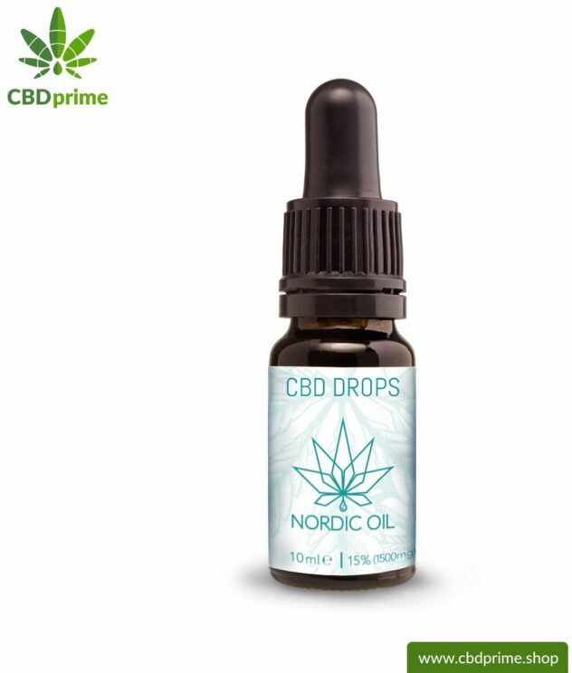 CBD OIL DROPS (former CBD hemp oil) from cannabis plant with 15% CBD content. Without THC. Organic and vegan produced by Nordic Oil.