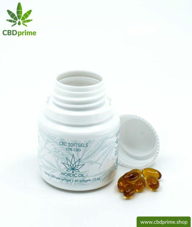 CBD SOFTGEL CAPSULES of cannabis plant with 10% CBD content. Without THC. Biologically produced by Nordic Oil.