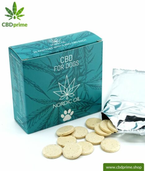 CBD TREATS for DOGS and PUPPIES. Feed supplement in the form of tablets for dogs. 176 mg CBD in 55 lozenges. Without THC.