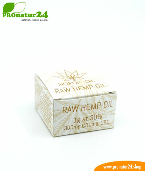 RAW CBD & CBDa hemp oil. Extraction without heat input of cannabis plant with 30% CBD content. Without THC. Vegan.