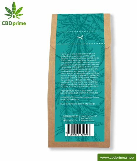 CBD hemp tea with hibiscus, 50 grams with 0.6% cannabidiol share