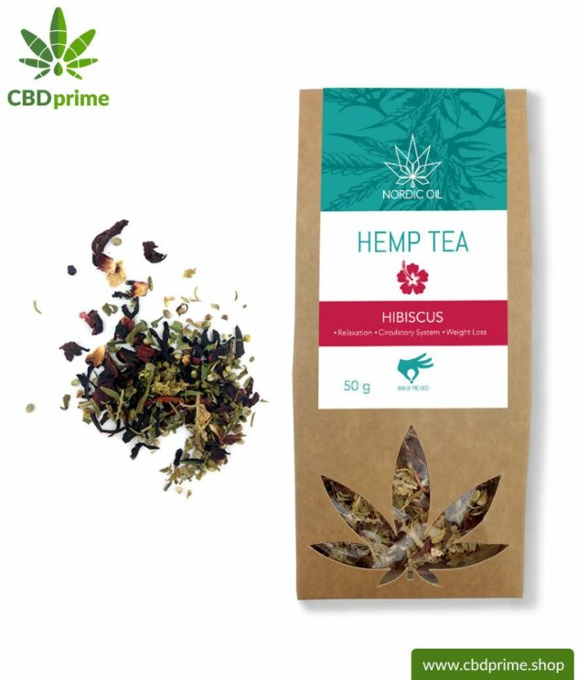 CBD hemp tea with hibiscus, 50 grams with 0.6% cannabidiol share