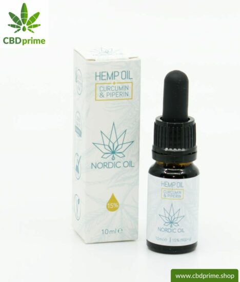 CBD OIL DROPS (formerly CBD hemp oil) with curcumin & piperine and 15% CBD share. Organic and vegan produced by Nordic Oil.
