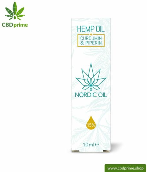CBD OIL DROPS (formerly CBD hemp oil) with curcumin & piperine and 15% CBD share. Organic and vegan produced by Nordic Oil.