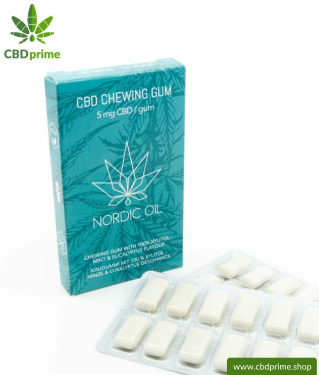 CBD chewing gum with 5 mg CBD per piece. Cannabidiol in a refreshing, tasty and sugar-free form with caries-inhibiting xylitol. Natural taste of mint and eucalyptus. Vegan. Feedimage.