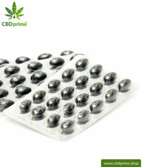 CBD Softgel capsules with black cumin seedoil. Contains 384 mg cannabidiol of the hemp plant (cannabis). 100 % organically produced. 60 capsules.